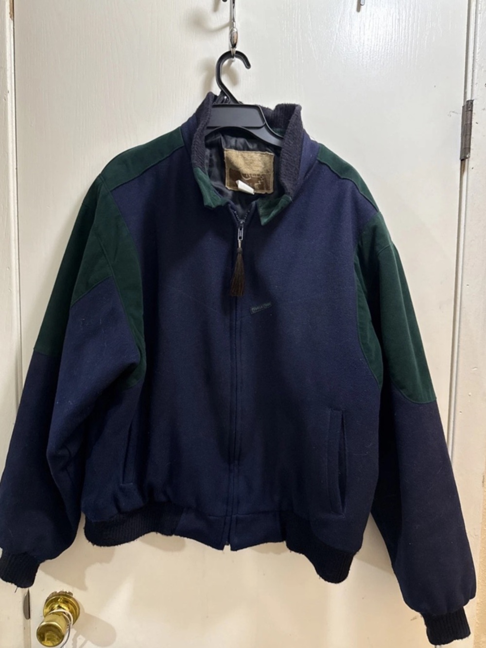 Men's Navy and Forest Green Zip-Up Bomber Jacket
